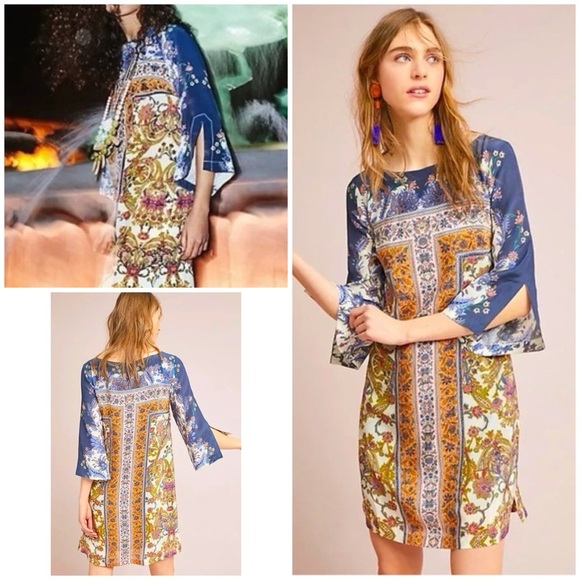 Anthropologie Dresses & Skirts - Anthropologie Maeve 100% Silk Barcelona Floral Mirror Scaarf Print Shift Dress 2